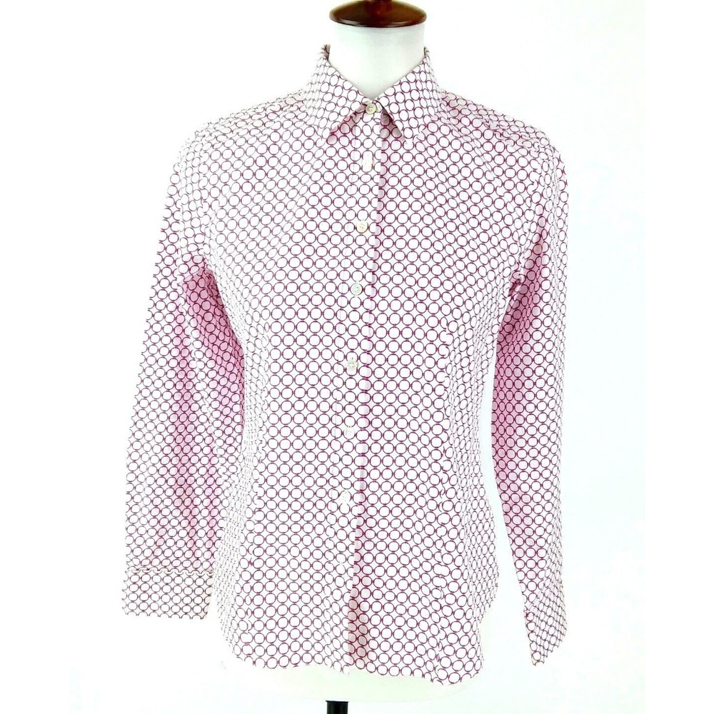 Talbots button Front Flouse Pink Geometric Sz 4P